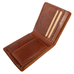 Компактний чоловічий гаманець з гладкої шкіри ASHWOOD 1882 CHESTNUT