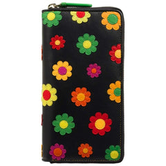 Женский черный кошелек-клатч с вышитыми цветами DS85 Rhode (Black Pace)