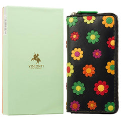 Женский черный кошелек-клатч с вышитыми цветами DS85 Rhode (Black Pace)