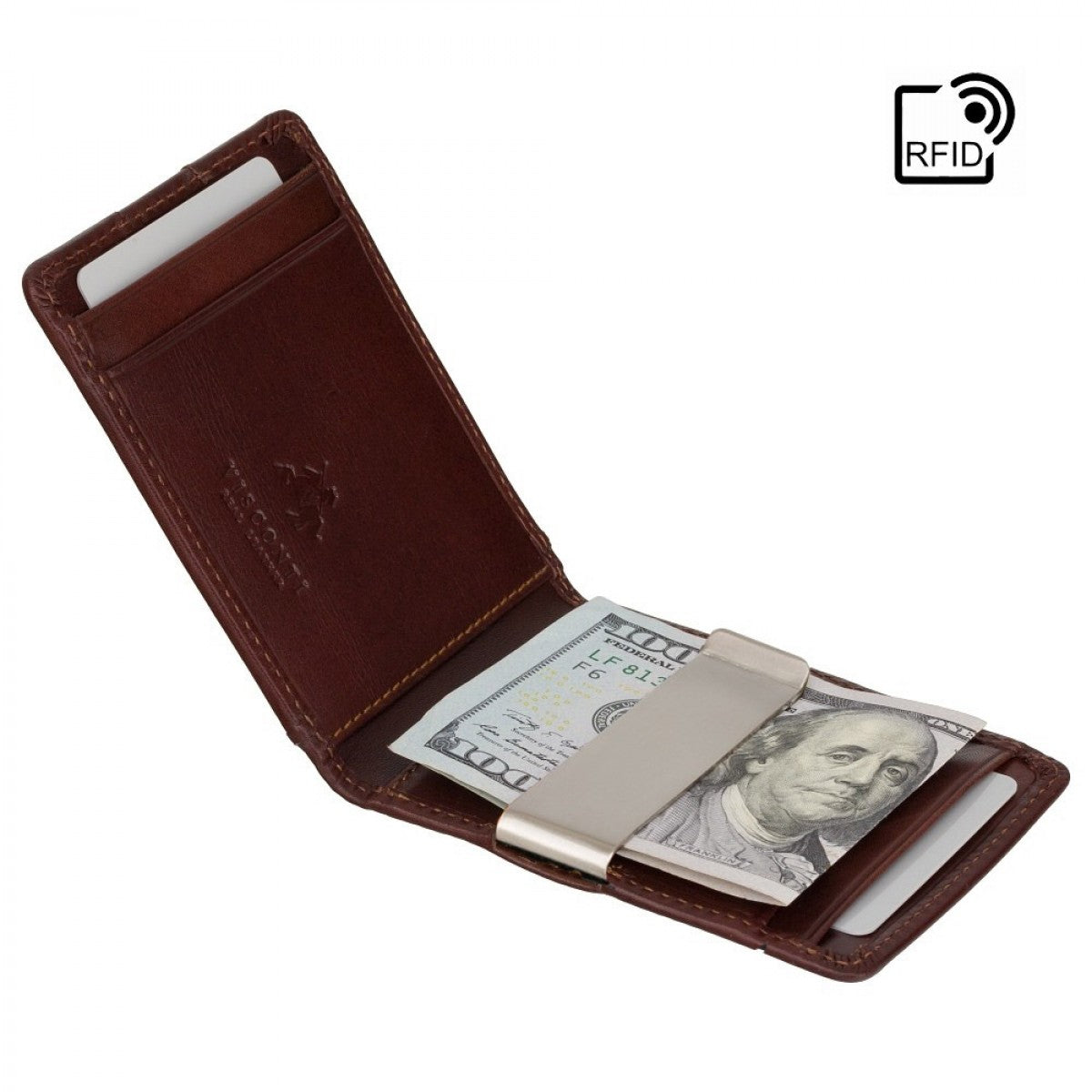Коричневий чоловічий гаманець із затискачем Visconti VSL57 Tap'n'Go (Brown Monza)