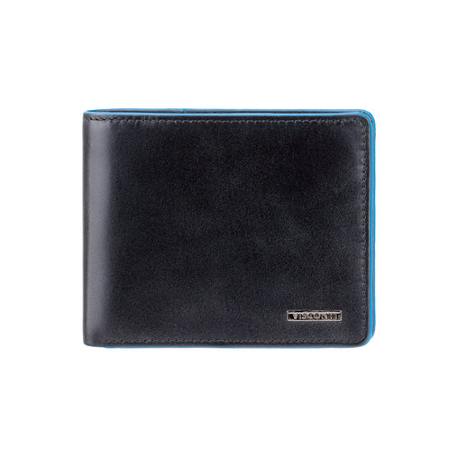 Черный мужской кошелек с синей каймой ALP85 Ozwald (Black) с защитой RFID -  Visconti