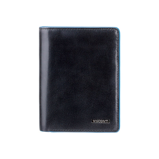Черный мужской кошелек в три сложения с синей каймой Visconti ALP87 Ralph (Black) -  Visconti