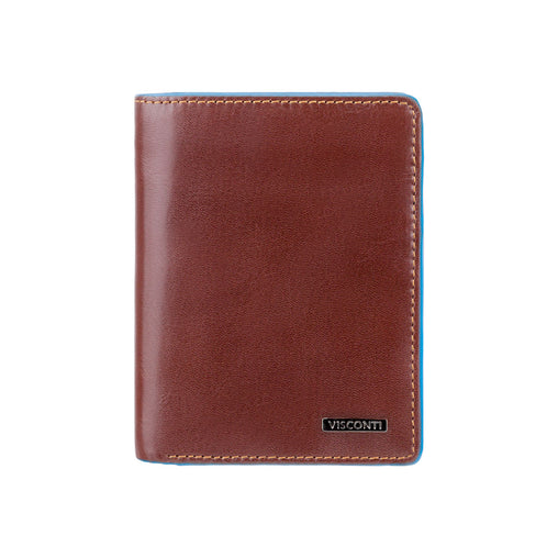 Коричневый мужской кошелек в три сложения с синей каймой Visconti ALP87 Ralph (Brown) с защитой RFID -  Visconti