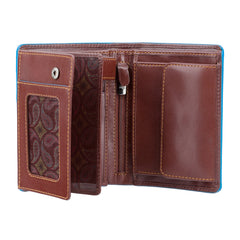 Коричневый мужской кошелек в три сложения с синей каймой Visconti ALP87 Ralph (Brown) с защитой RFID -  Visconti