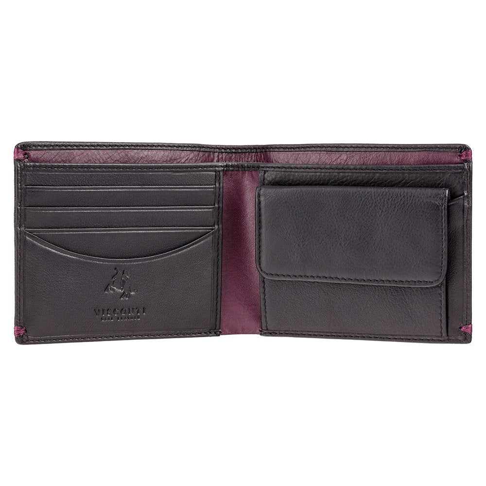 Классический черный мужской кошелек с монетницей Visconti AP62 Montreux (Black/Burgundy) -  Visconti