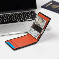 Чорно-оранжевий чоловічий гаманець із затискачем Visconti VSL57 Tap'n'Go (Black Monza/Orange)