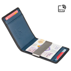 Черно-синий мужской кошелек с зажимом Visconti VSL57 Tap'n'Go (Black/Cobalt)