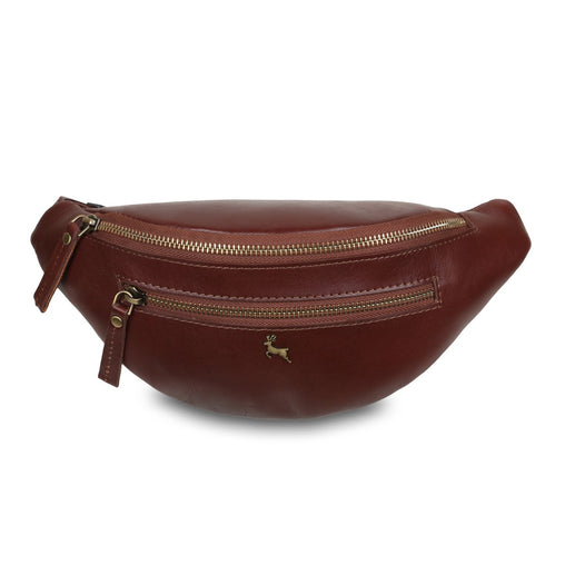 Жіноча коричнева сумка на пояс (бананка) Ashwood V32 Chestnut (Каштановий)