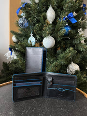 Черный мужской кошелек с синей каймой ALP85 Ozwald (Black) с защитой RFID