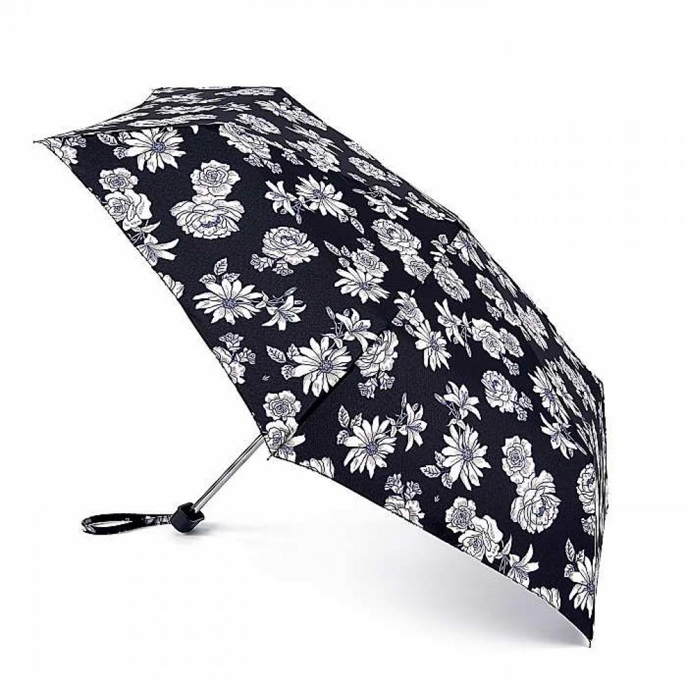 Зонт женский Fulton L340 Miniflat-2 Black and White Floral (Черно-белые цветы)
