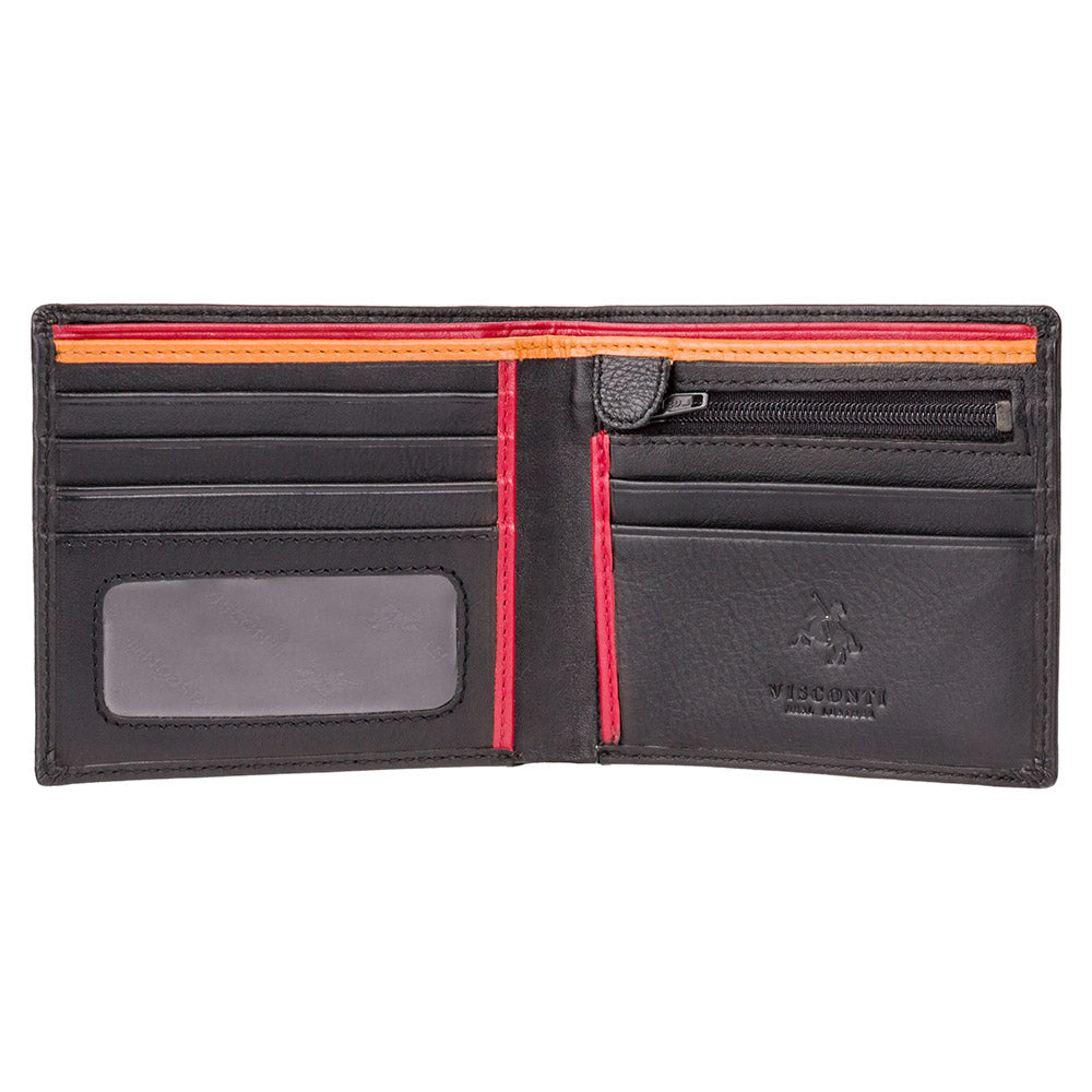Мужской кошелек с оранжево-красным декором Visconti BD707 Le Chiffre (Black/Orange) -  Visconti