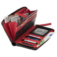Жіночий чорно-вишневий гаманець клатч Visconti BR76 BLK/CHERRY на блискавці