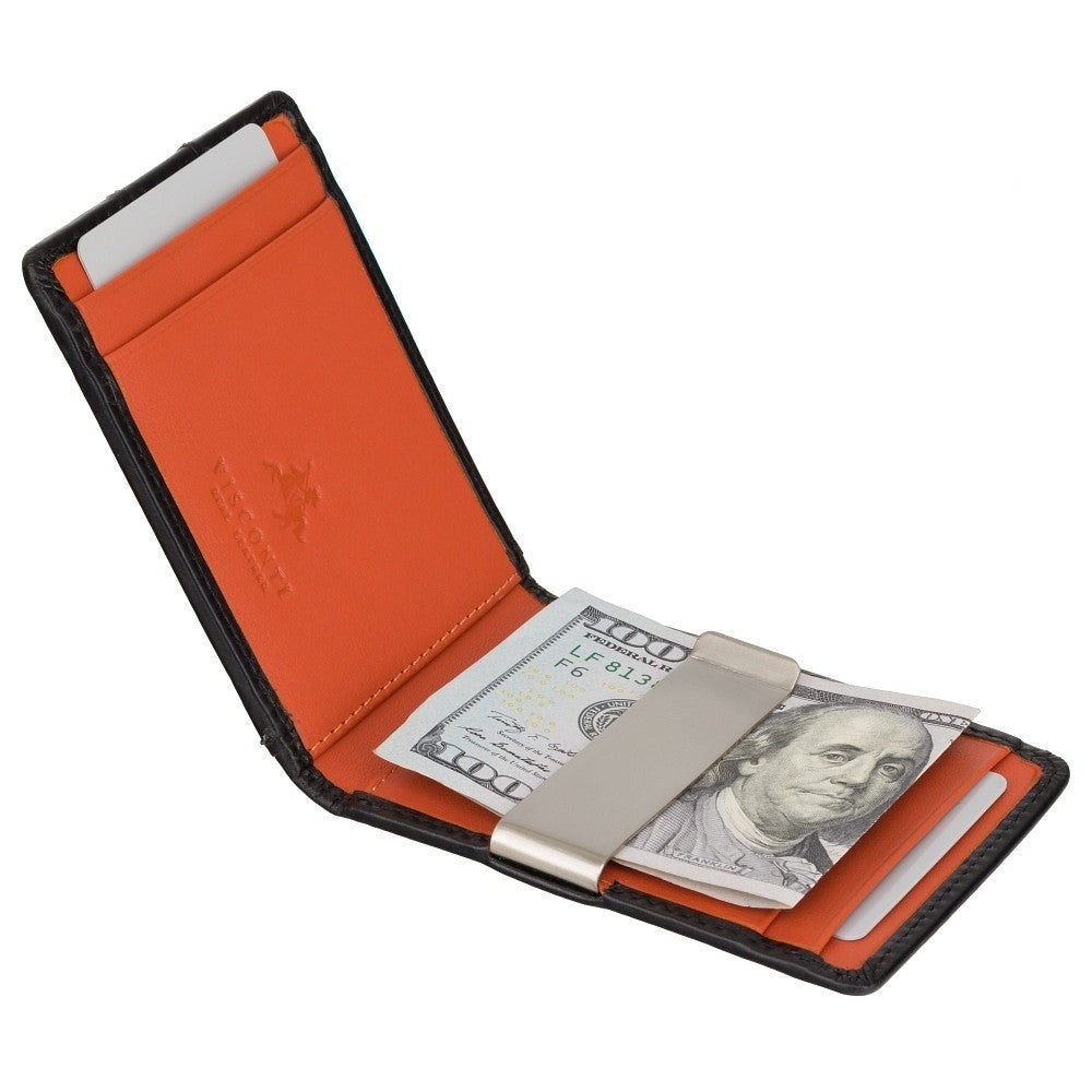 Чорно-оранжевий чоловічий гаманець із затиском Visconti VSL57 Tap'n'Go (Black Monza/Orange)