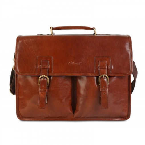 Коричневый кожаный портфель Ashwood GARETH BRIEFCASE VT CHESTNUT - Viscontibags